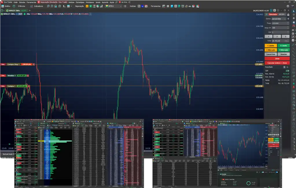 Gráficos de minicontratos e simulador de replay de mercado