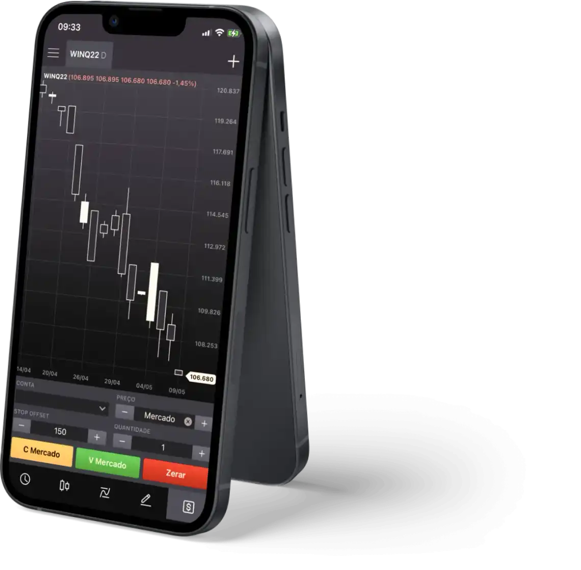 Celular mostra gráfico de mini-índice no aplicativo Toro Trader