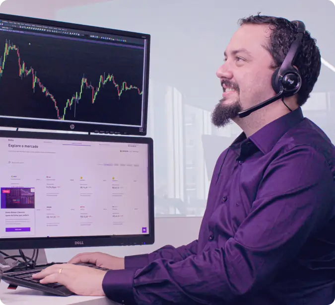 Assessor de investimentos analisa gráficos de ativos no Profit Pro